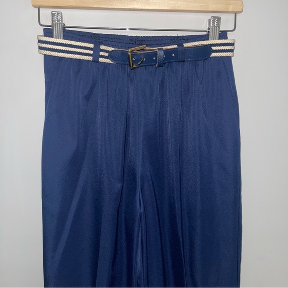 Alfred Dunner Vintage Trousers Size Small Navy Blue High Waisted Belted Pleated - Picture 3 of 8